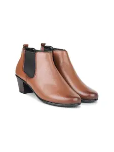 Zoom Shoes Women Round Toe Block Heeled Leather Chelsea Boots