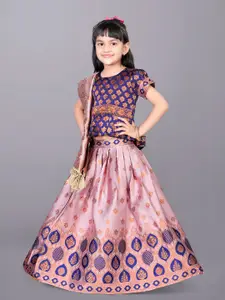 BAESD Girls Ethnic Motifs Woven Design Zari Ready to Wear Lehenga & Blouse With Dupatta