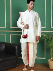 TATTVA Regular Long Sleeves Mandarin Collar Kurta with Dhoti Pants & With Dupatta
