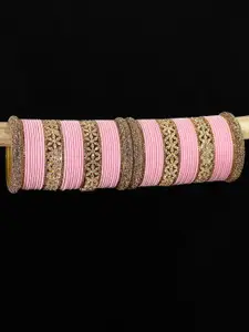 LAVAZZA Set Of 68 Zircon-Studded Metal Velvet Bangles Chuda Set