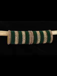 LAVAZZA Set Of 68 Zircon-Studded Metal Velvet Bangles Chuda Set