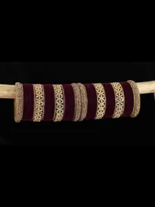 LAVAZZA Set Of 68 Zircon-Studded Metal Velvet Bangles Chuda Set