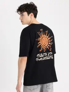 DeFacto Men pure cotton Typography Printed Raw Edge T-shirt
