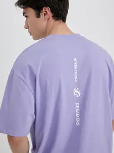 DeFacto Men pure cotton Typography Printed Raw Edge T-shirt