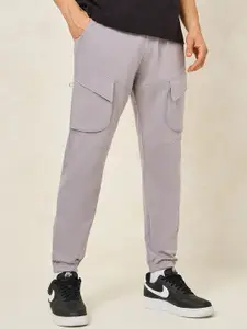 Styli Men Charcoal Cotton Mid-Rise Slim-Fit Joggers