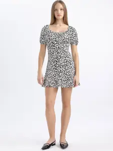 DeFacto Women  Animal Print Puff Sleeve A-Line Mini Dress