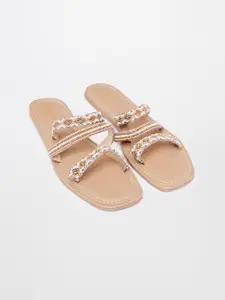 Global Desi Strappy Embroidered Open Toe Flats