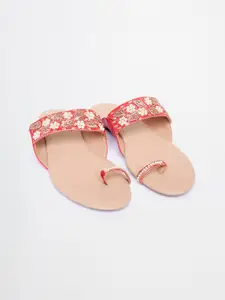 Global Desi Embroidered One Toe Flats