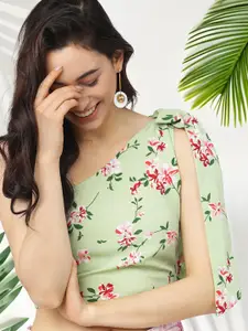 Tokyo Talkies Floral Print One Shoulder Puff Sleeve Top