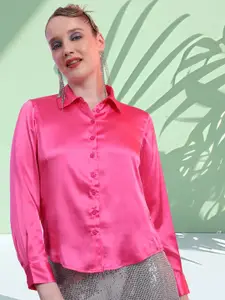 Tokyo Talkies Spread Collar Satin Casual Shirt