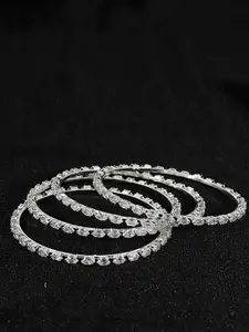LAVAZZA Set of 4 Silver-Plated CZ American Diamond Studded Bangles