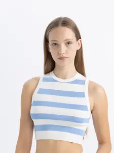 DeFacto Women Cotton Striped Fitted Crop Top