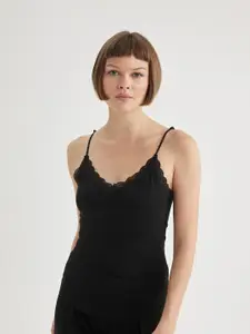 DeFacto Women Cotton Solid Shoulder Straps Fitted Top