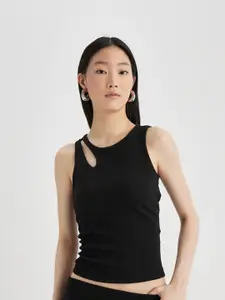 DeFacto Women Cotton Solid Fitted Top With Cut Out