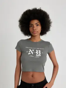 DeFacto Women Typography Printed Applique T-shirt