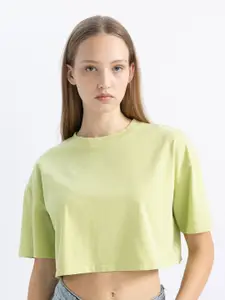 DeFacto Round Neck Pure Cotton Crop T-shirt