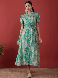 Anouk Floral Printed Pure Cotton A-line Midi Ethnic Dress