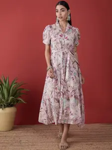 Anouk Floral Printed Pure Cotton A-Line Midi Ethnic Dress