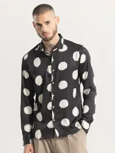 Snitch Charcoal Straight Slim Fit Floral Printed Spread Collar Casual Shirt