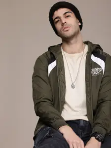 The Roadster Life Co. Brand Logo Printed Hooded Bomber Jacket