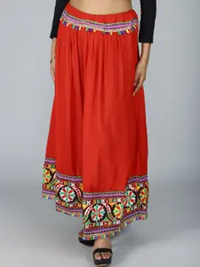 Exotic India Embroidered  Flared Maxi Skirts