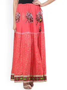 Exotic India Ethnic Motifs Printed Cotton Flared Maxi Skirt