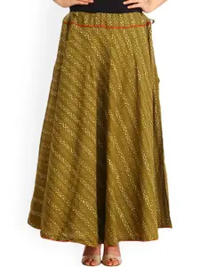 Exotic India Printed Pure Cotton Flared Maxi  Skirts