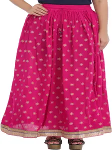 Exotic India Printed Flared Tiered Maxi Skirt