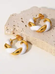 Avyana 18K Gold-Plated Stainless Steel Twisted Enamelled Half Hoop Earrings