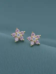 Carlton London 925 Sterling Silver 18KT Gold-Plated CZ-Studded Floral Studs Earrings