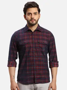 Parx Slim Fit Checked Spread Collar Long Sleeves Casual Shirt