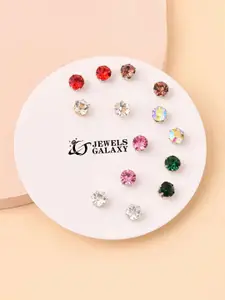 Jewels Galaxy Set of 7 Silver-Plated Classic Studs Earrings