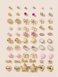Jewels Galaxy Set Of 30 Gold-Plated Contemporary Studs Earrings