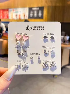 Jewels Galaxy Set Of 7 Silver-Plated Crystals Contemporary Stud & Drop Earrings