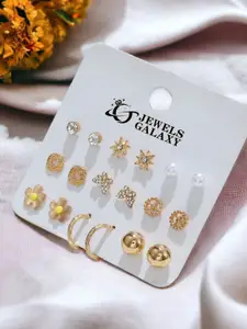 Jewels Galaxy Set Of 9 Gold-Plated Contemporary Studs Earrings