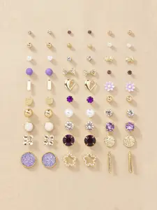Jewels Galaxy Set Of 30 Gold-Plated Stone Studded Contemporary Studs Earrings