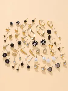 Jewels Galaxy Set Of 30 Gold Plated Crystals Studded Contemporary Studs Earrings