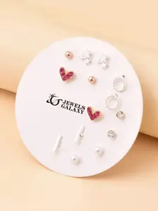 Jewels Galaxy Set of 7 Silver Plated Crystals Studs Earrings