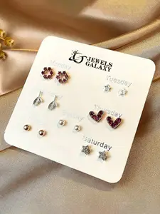 Jewels Galaxy Set Of 7 Gold-Plated Contemporary Studs Earrings