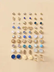 Jewels Galaxy Set of 30 Gold-Plated Contemporary Studs Earrings