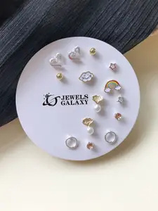 Jewels Galaxy Set of 7 Gold-Plated Contemporary Studs Earrings