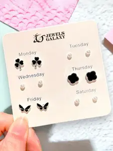 Jewels Galaxy Set of 6 Silver Plated Crystals Studs Earrings