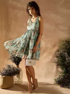 KASSUALLY Floral Print Satin A-Line Dress