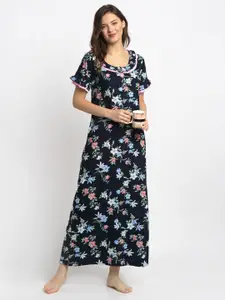 Claura Floral Printed Pure Cotton Maxi Nightdress