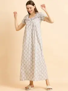 Sweet Dreams Grey Pure Cotton Printed Maxi Nightdress