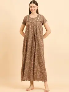 Sweet Dreams Brown Pure Cotton Printed Maxi Nightdress