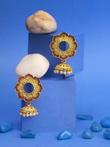 Adwitiya Collection Gold-Plated Artificial Beads Beaded Dome Shaped Jhumkas Earrings