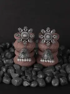 Adwitiya Collection Artificial Beads Oxidised Silver Plated Jhumkas