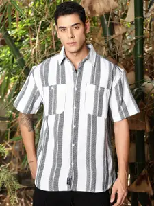 The Roadster Lifestyle Co. White & Grey Striped Oversized-Fit Pure Cotton Casual Shirt