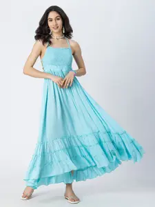 Moomaya Shoulder Straps Maxi Fit & Flare Dress